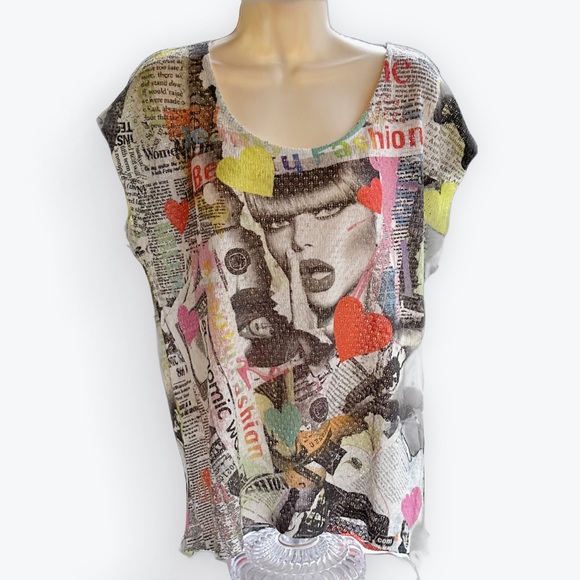 Caren Sport Tops - Fun Graphic Knit Sweater Tee: Beauty Fashion Style Women Wearable Art~ 2XL